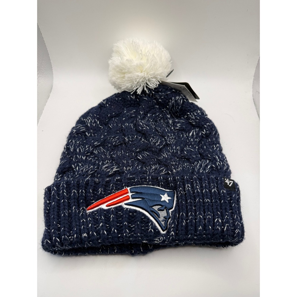 47 Brand New England Patriots Womens Metallic Navy Knit Pom Beanie Hat NFL
